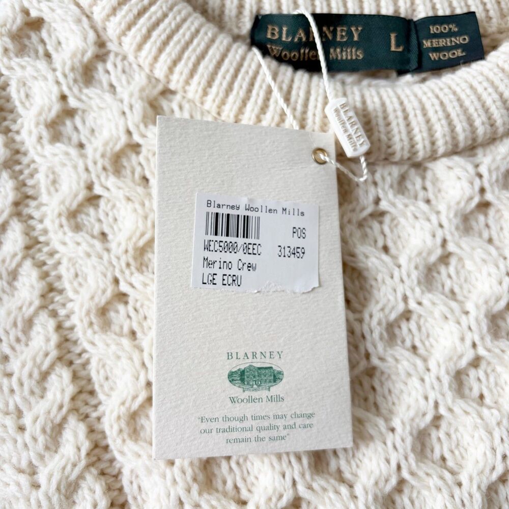 Blarney Woollen Mills Sweater Men's L Aran Wool Cable Knit Fisherman Ireland - Picture 4 of 8